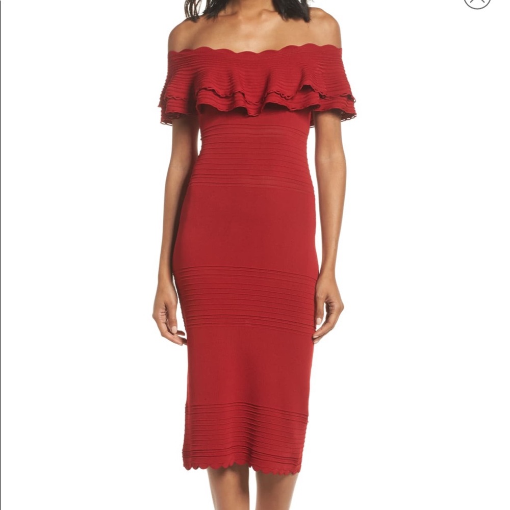Eliza J Off the Shoulder Ruffle Sheath Dress